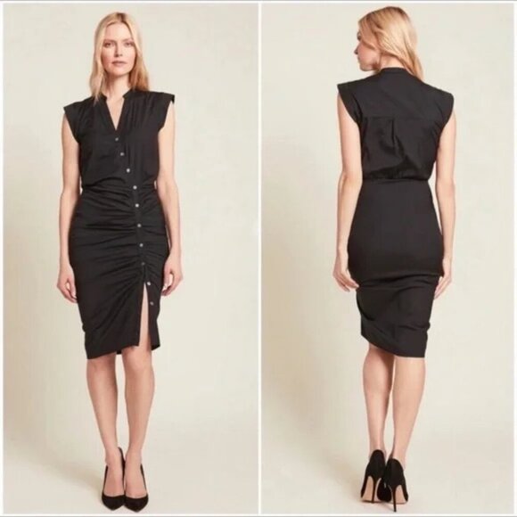 RARE PLUS SIZE VERONICA BEARD Bell Button Down Ruched Shirtdress Size 18 - Picture 3 of 13